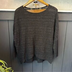 Eileen Fisher Black Merino Wool Blend Metallic Knit‎ Pullover Sweater size Small